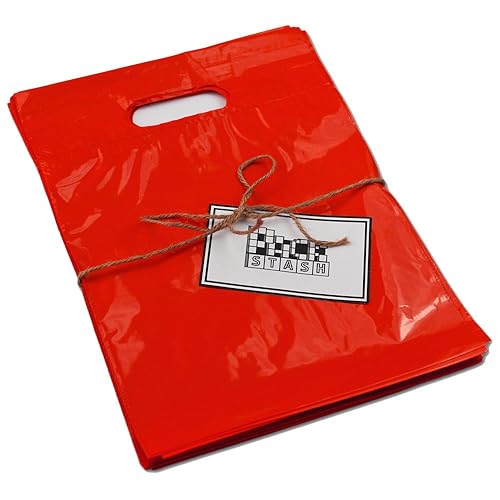 PackStash Bolsas de plástico rojas de 11 x 15 x 3 pulgadas (500 unidades) para mercancía al por menor, película mediana resistente al desgarro, asas