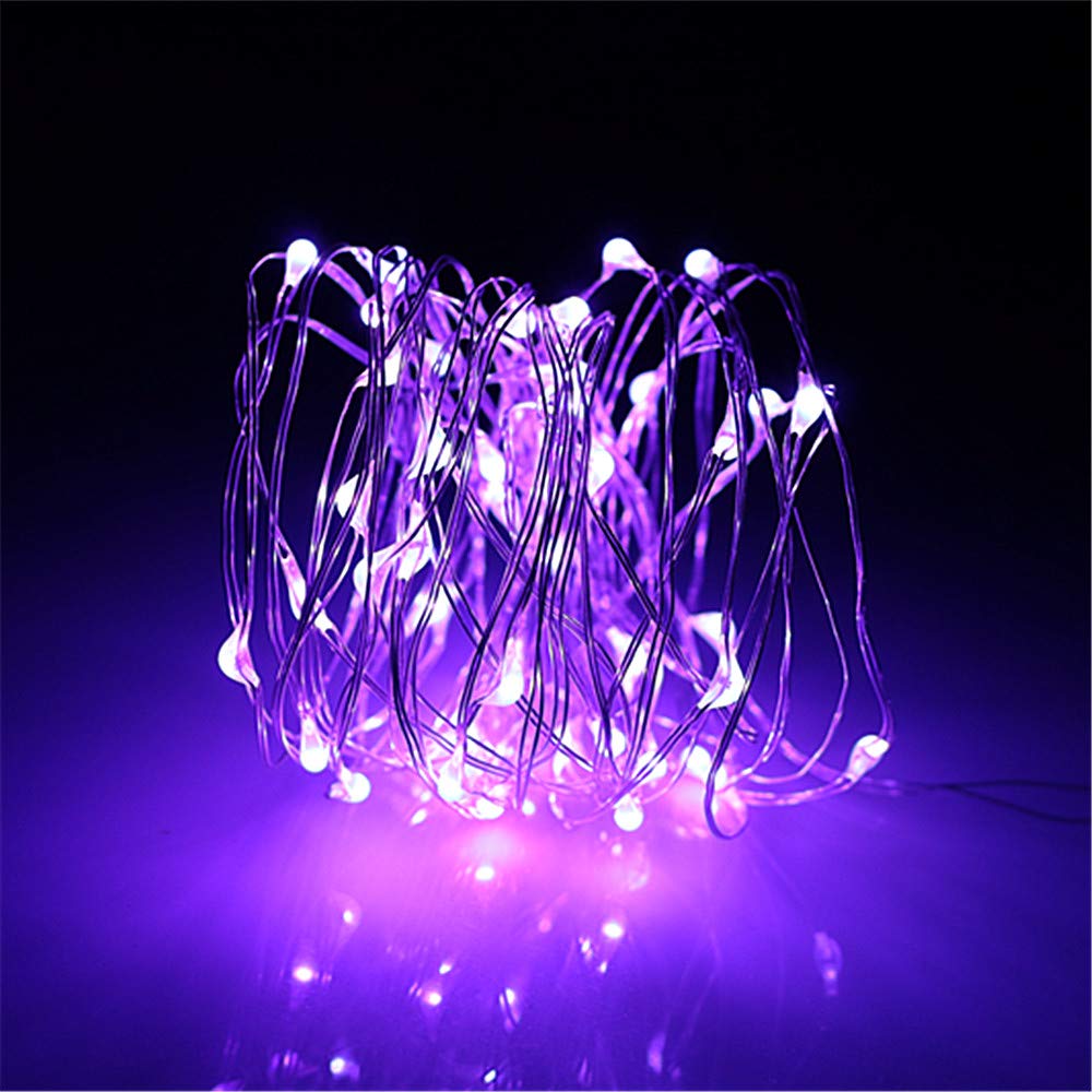Buyertime Purple 5M/16.4Ft 50 Leds Fairy String Lights, Battery Aa Operated Silver Wire Fairy Lights For Indoor Bedroom Wedding Christmas Party Decoration (Purple)