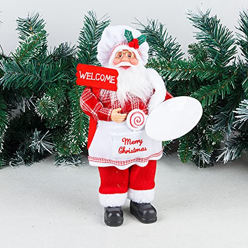 12.6" Christmas Santa Claus Figurine Decorations, Standing and Sitting Santa Chef Doll Ornaments Holding Plate and Welcome Sign, Xmas Tree Table Tray Holiday Decor (Standing)
