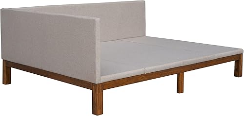 Miniatura 5 de SOFTSEA Marco de sofá cama simple para sala de estar, sofá cama tapizado de tamaño matrimonial con colchón de funda de lino, respaldo y Beige,Beige