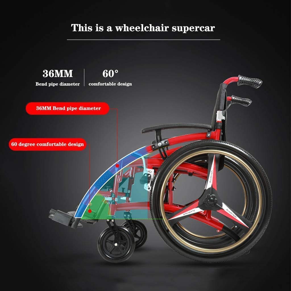 Silla de ruedas autopropulsada para acompañante de silla de ruedas de deporte de ocio, aluminio ultraligero plegable cómodo malla transpirable coche de viaje manual