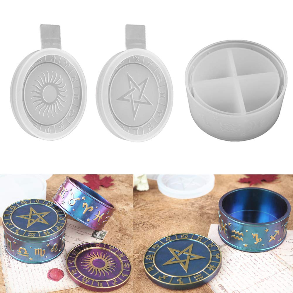 VERTTEE Constellation Storage Box Resin Molds DIY Tarot Jewelry Box Silicone Molds with lid Epoxy Molds for Sun and Star Gift Box