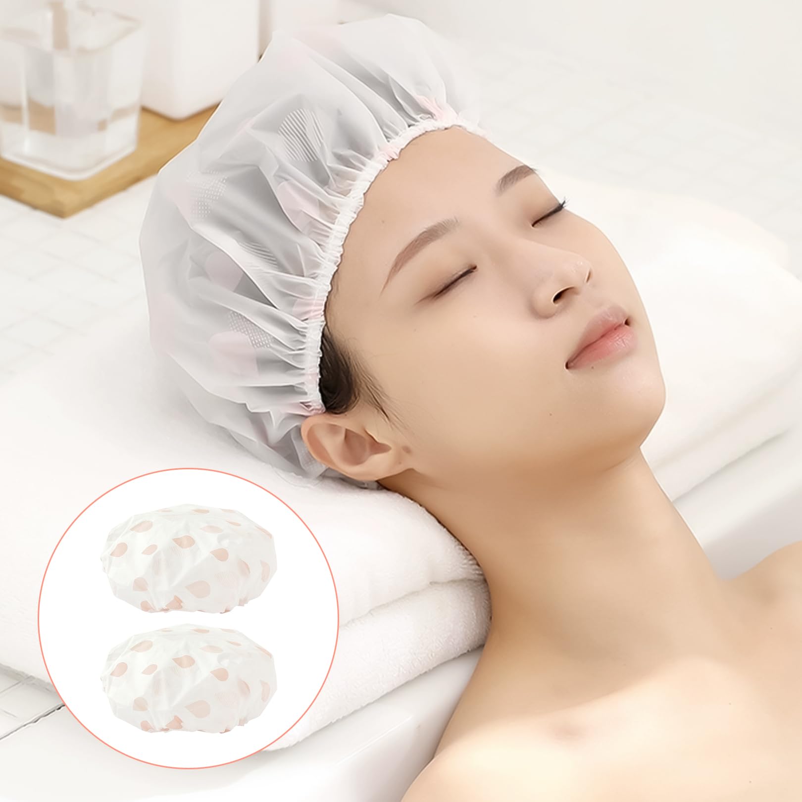 2-Stück Duschhaube, Duschhaube für Damen, Wasserdichte und Wiederverwendbare Duschhauben, Shower Cap 28 cm Breite mit Elastischem Band, Elastische Duschkappe für Damen, Spa, Salon, Wohnungen und Hotel