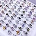YITANA Colorful Gemstone Rings Fashion Ring Bulk Ring Wholesale Lot Zircon Stone Jewelry Birthstone Jewelry Gold Stacking Rings (50, Silver)