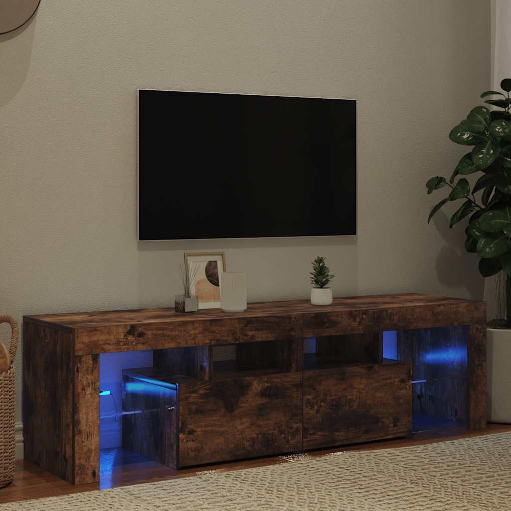 Z oświetleniem LED Stylowy opalany dąb 140x36.5x40 cm Brąz