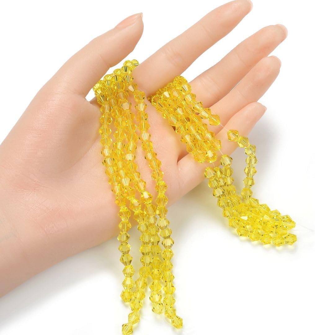 250pcs Czech 6mm (0.24 Inch) Faceted Bicone Crystal Glass Loose Beads Spacer Bulk Light Topaz Yellow for DIY Craft Jewelry Making CCB609
