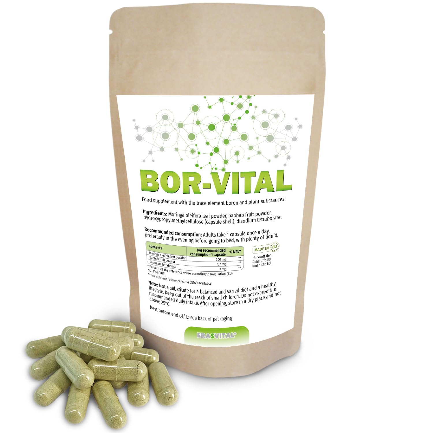 Bor-Vital 3mg je 540 Kapsel Kapseln mit wichtigen Pflanzenstoffen für optimale Bioverfügbarkeit einer Konzentration von Bor ≤ 0,3% vegan (540 stück (1er Pack))