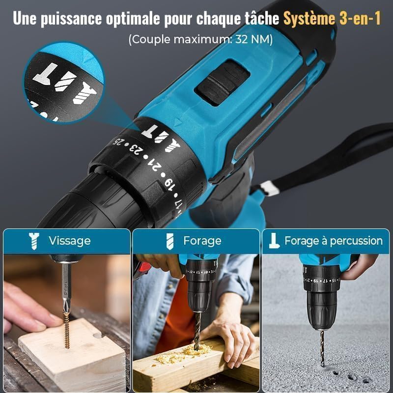 Image of 12V Cordless Drill Machine with 2 Li-Ion Batteries, 2-Speed 0-1500 RPM, 1-10mm Keyless Chuck, Electric Drill Driver for Wood, Metal, PVC, Home DIY & Repair