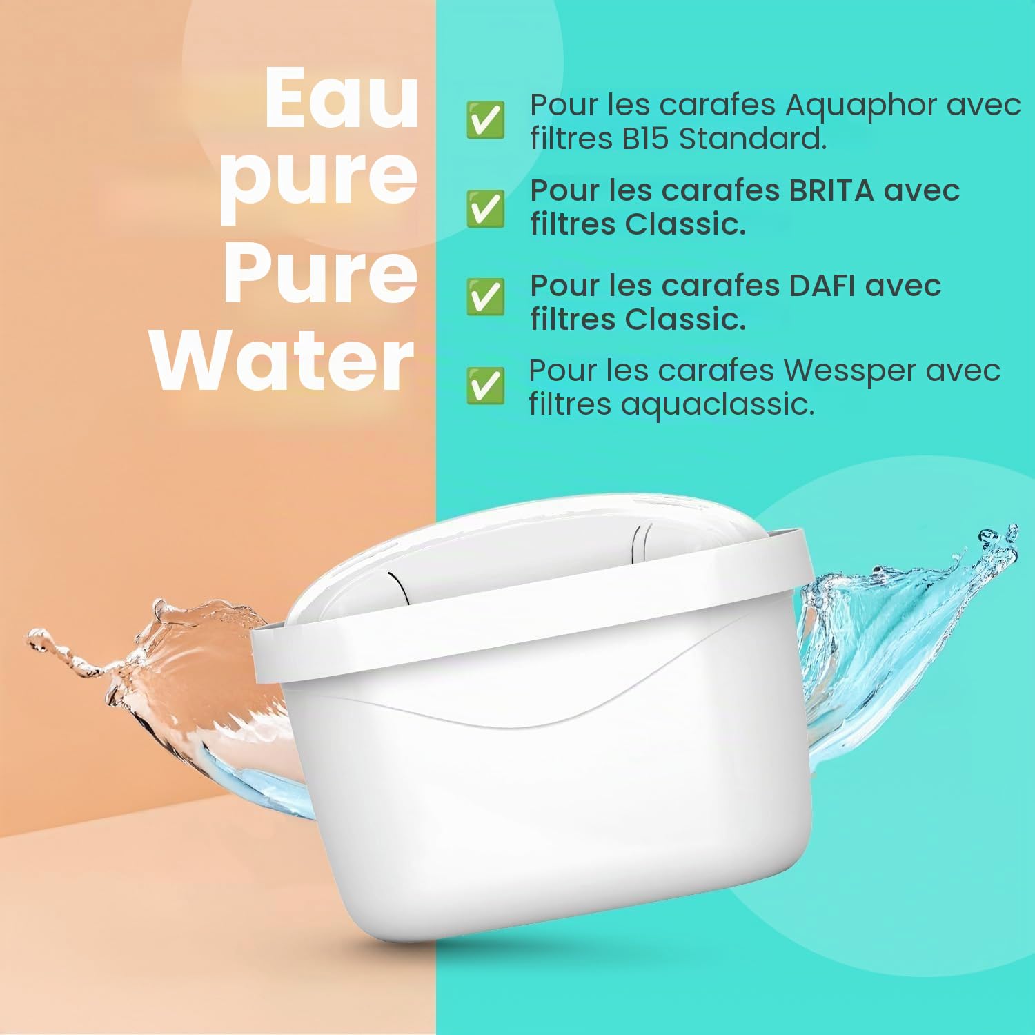 Aquafloow Lot de 12 Cartouches Filtrantes Eau | Compatibles Brita Maxtra+, Maxtra Pro, Marella, Style, Elemaris | Réduction de Chlore, Calcaire, Métaux Lourds