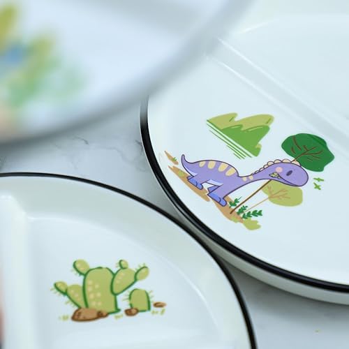 Miniatura 4 de 1 plato de cerámica para control de porciones de dinosaurio, plato dividido para alimentación racional y pérdida de peso, plato de postre dividido,