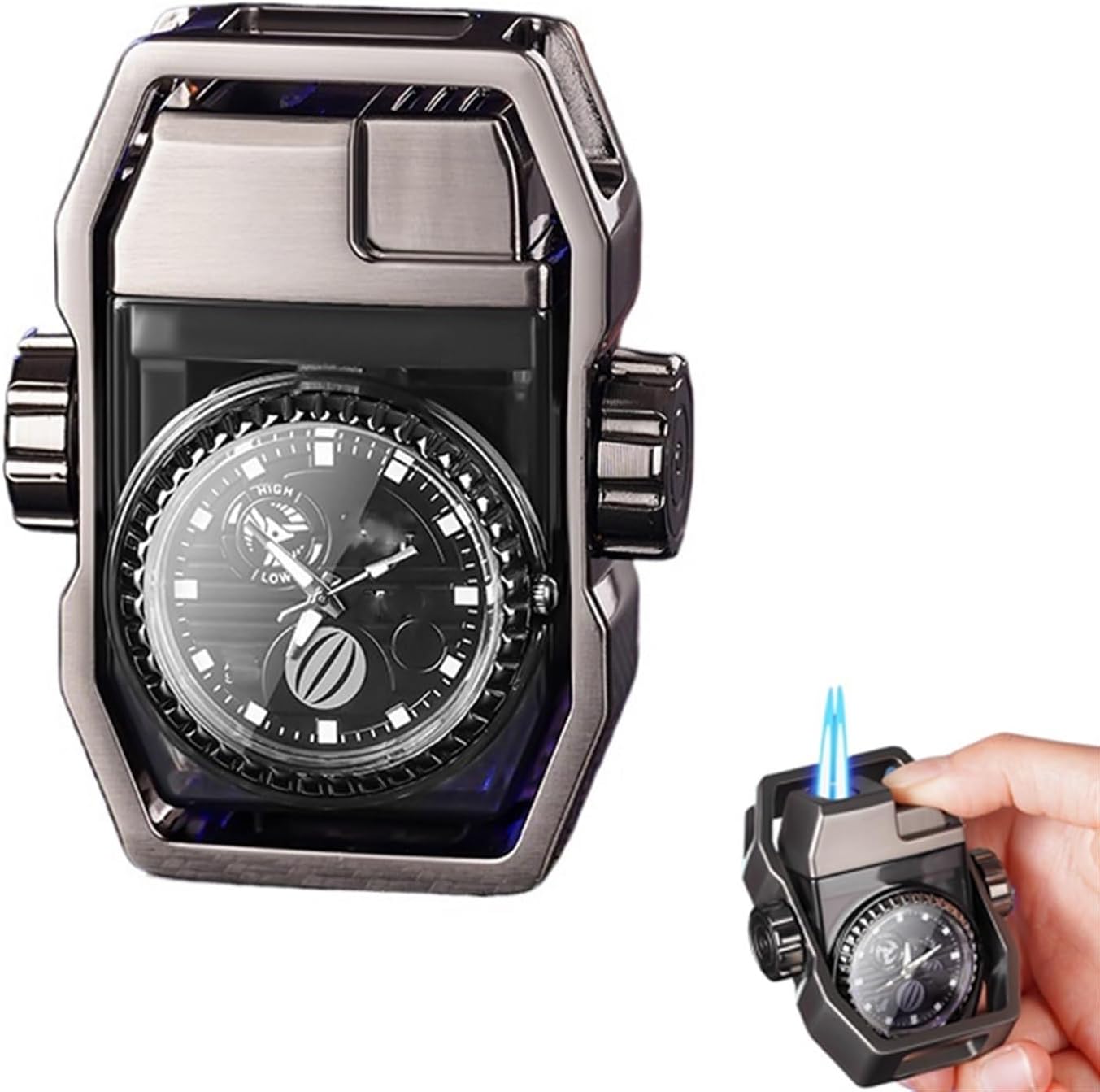 Portable Multifunctional Lighter, Metal Material, Butane refillable, Outdoor Super Windproof, Adjustable Flame, Suitable for Gift Candles, Camping, etc.(Black)