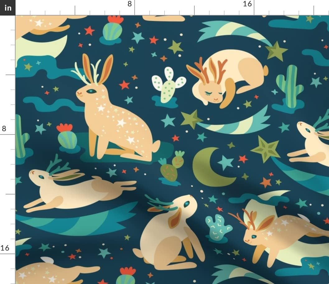 Spoonflower Fabric - Celestial Sunset Stars Moon Bunnies Rabbits Southwest Star Printed on Petal Signature Cotton Fabric Fat Quarter - Sewing Quilting Apparel Crafts Decor