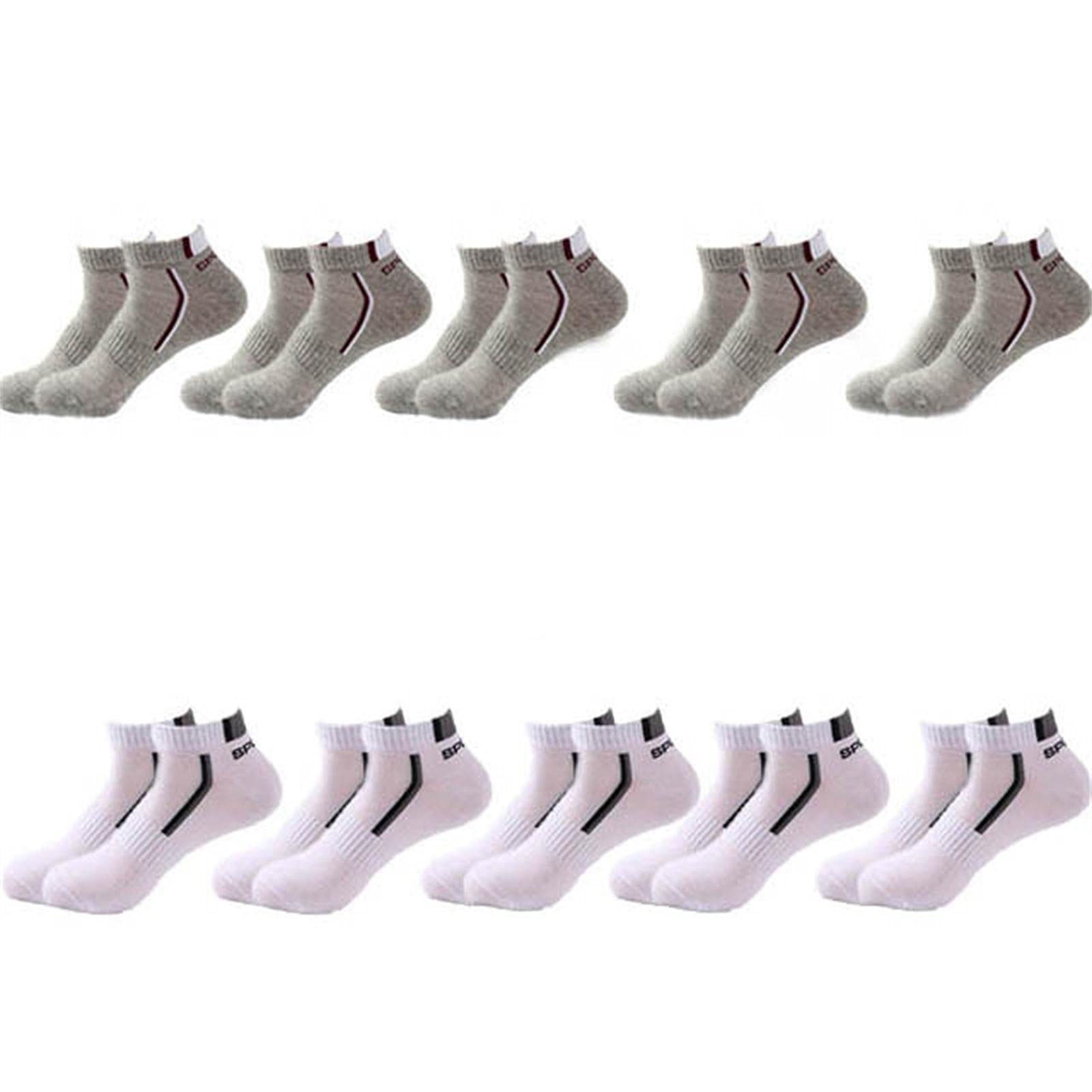 UKKO Calcetines de Hombre 10 Parines Hombres Calcetines De Los Hombres Calcetines De Algodón Transpirables Verano Corte Delgado Tamaño Corto 38-48-5 Gray 5 White Gray,Plus Szie43-48
