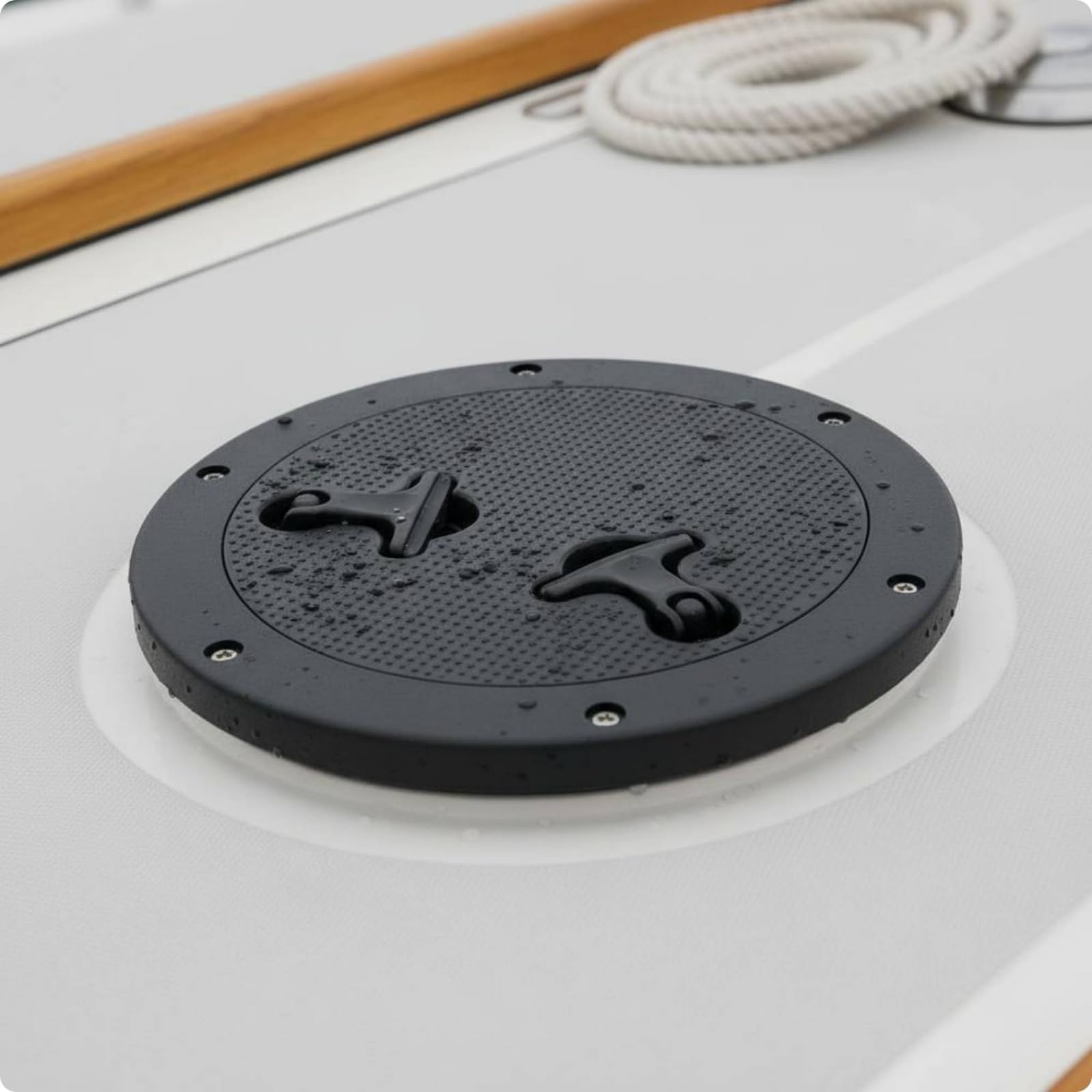 perfk Chiusino Tondo Passacavo per Deck Barca con Superficie Ruvida Antiscivolo E Chiusura con Maniglia Adatto per Controllo Manutenzione Yacht Uso Marino, Nero
