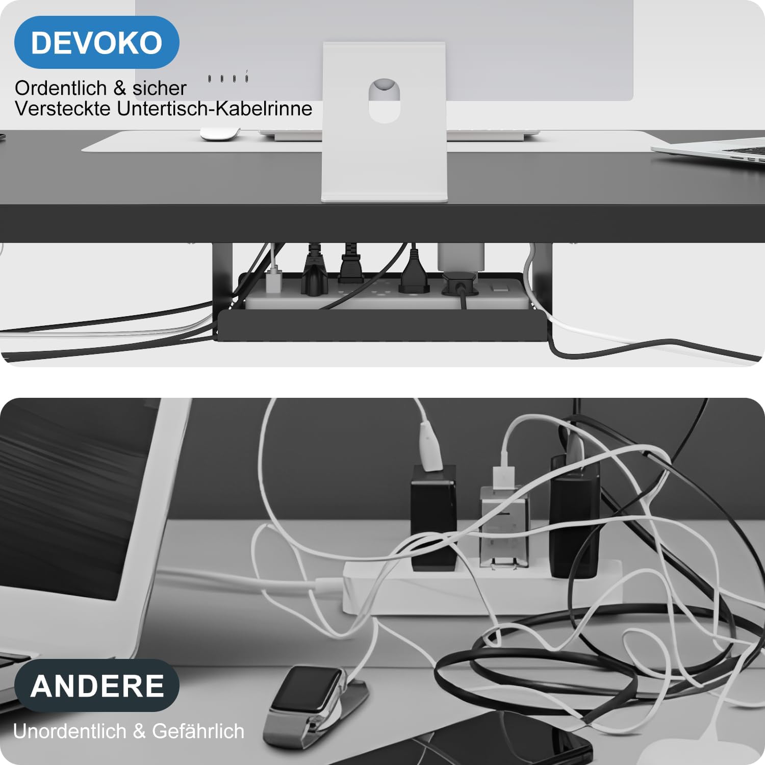 Devoko Höhenverstellbarer Schreibtisch mit 2 Motoren，25mm Einteilige Tischplatte, 160x80 cm Elektrisch Computertisch mit Kabel Management, Vintagebraun - Perfekte Ergonomie für Dein Büro