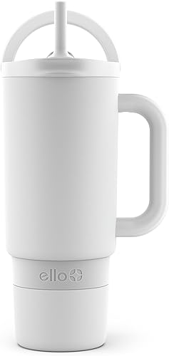 Ello Port - Vaso de 30 onzas con asa de transporte y asa integrada, botella de agua reutilizable de acero inoxidable aislada al vacío, taza de