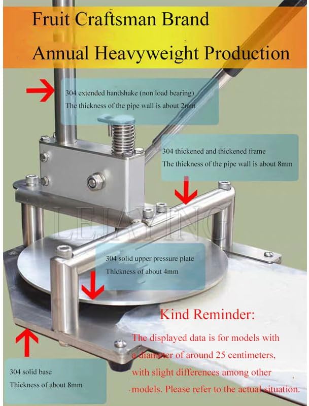 Manual Pizza Former Dough Press Machine Stainless Steel Dough Flattening Machine Commercial Food Processor (30CM)