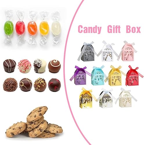 Miniatura 4 de 50 cajas de regalo de boda cortadas con láser, bolsa de caramelos, cajas de regalo de chocolate con cinta, patrón romántico de amante, galletas de