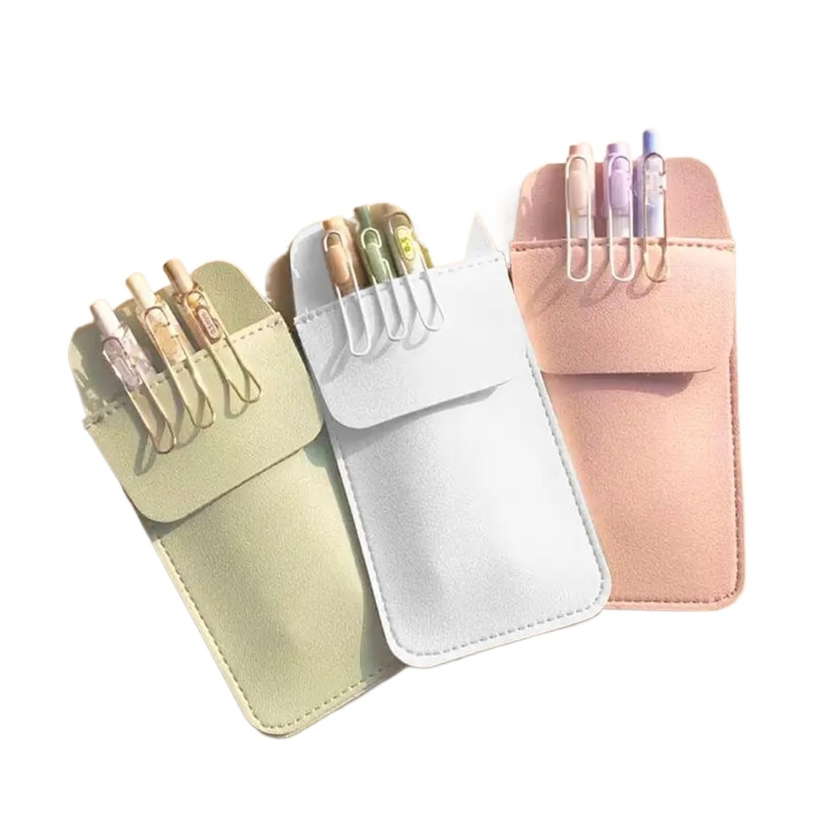 Bryske 12PCS PU Leather Pencil Bags For Clothes Pocket Doctor Nurse Staff Leak-proof Pen Pouch Business Office School Holder(White)