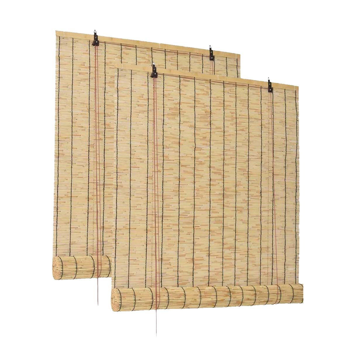 Lot de 2 Store de fenêtre en Bambou avec enroulement Manuel, Protection Vie privée et Brise-Vue, Coloris Naturel- Longueur 120 x Hauteur 200 cm