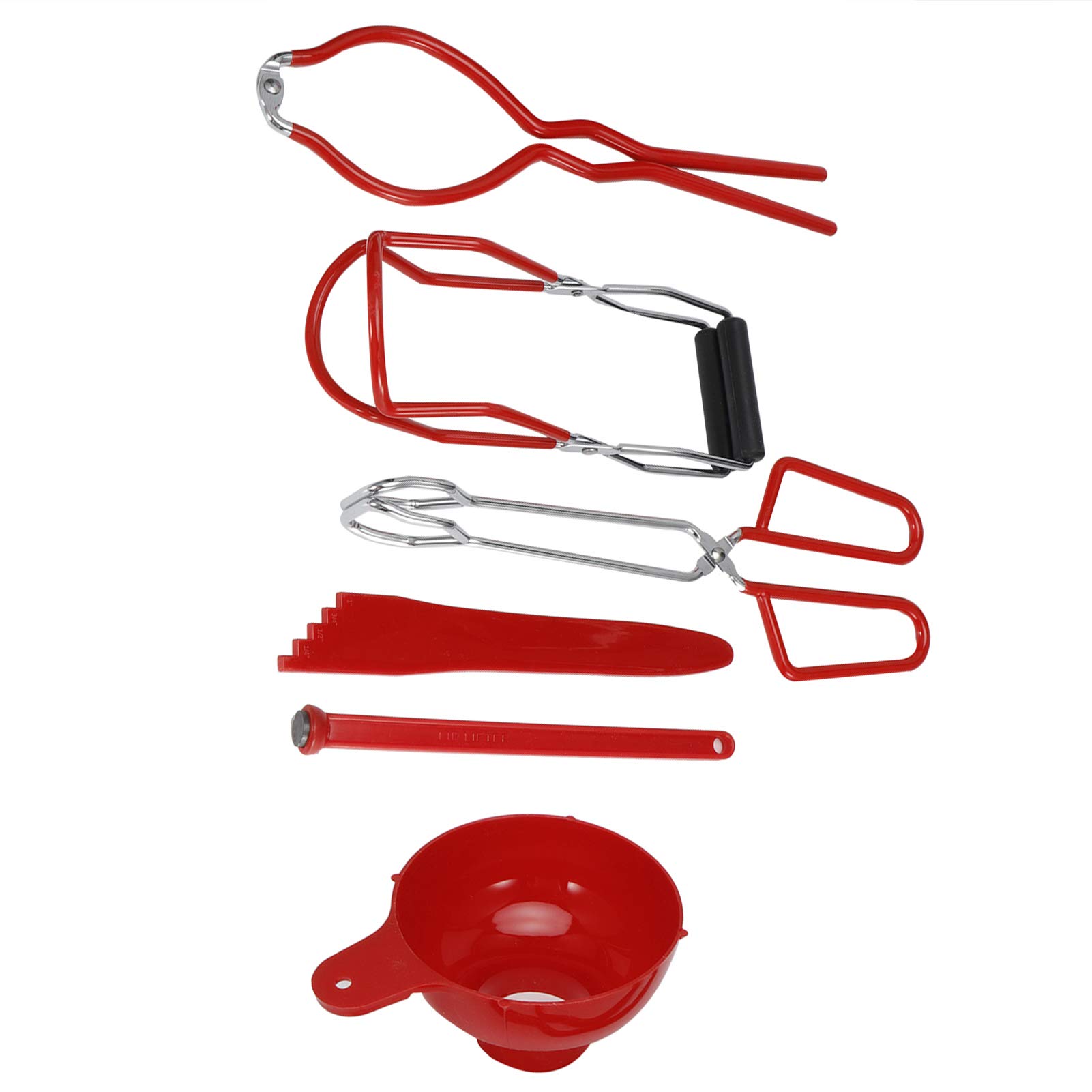 SYH&AQYE Konservenzubehör-Starter-Kit, 6-teiliges Konserven-Kit für Zuhause, inklusive: Konservenzange, Glasheber, Konserventrichter, magnetischer Deckelheber, Messgerät, Glasschlüssel(rot)