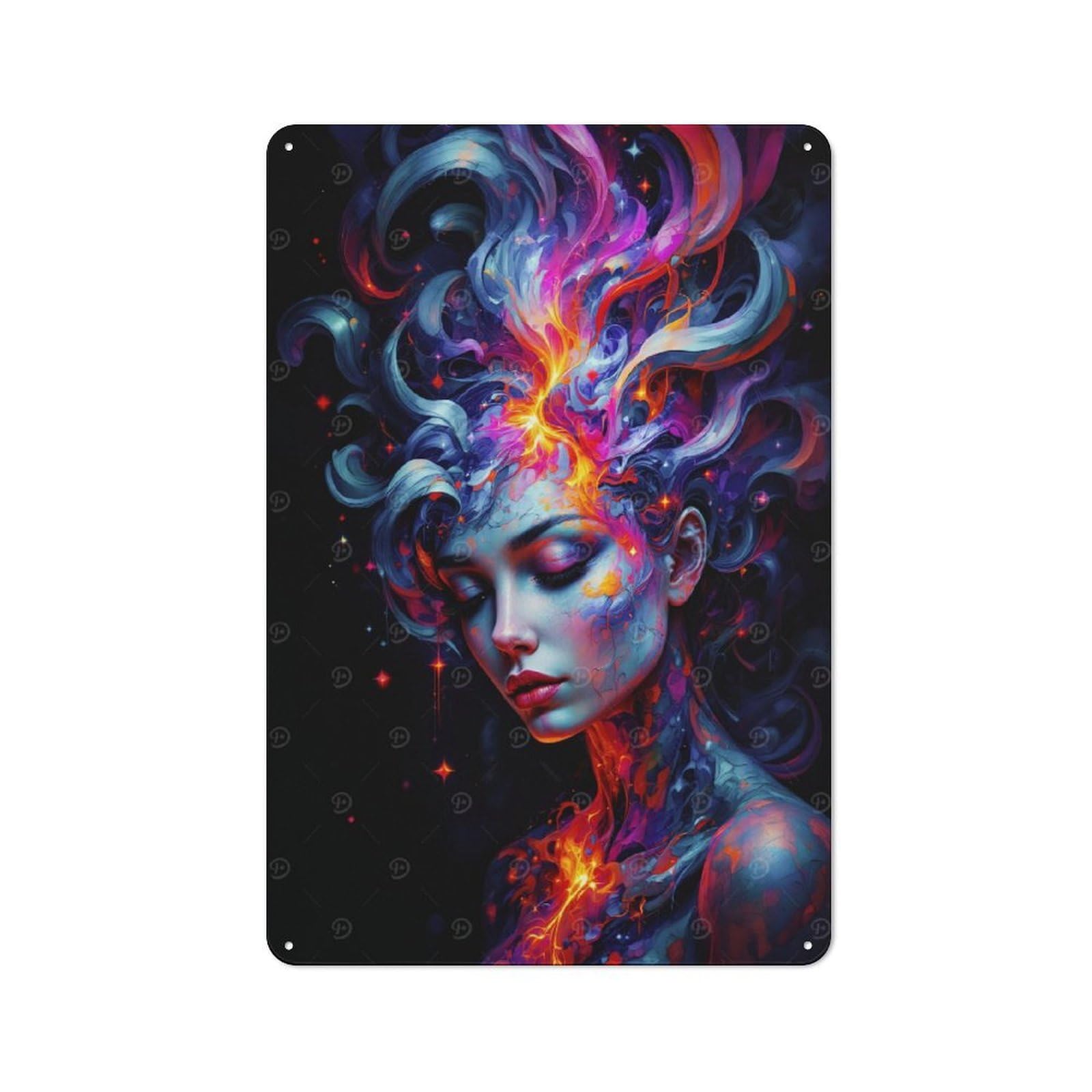 Understated Office Metal Sign 30x20cm Featuring Abstract Woman with Fire, Studio Wall Plaque for Office, Study, Studio Or Hallway