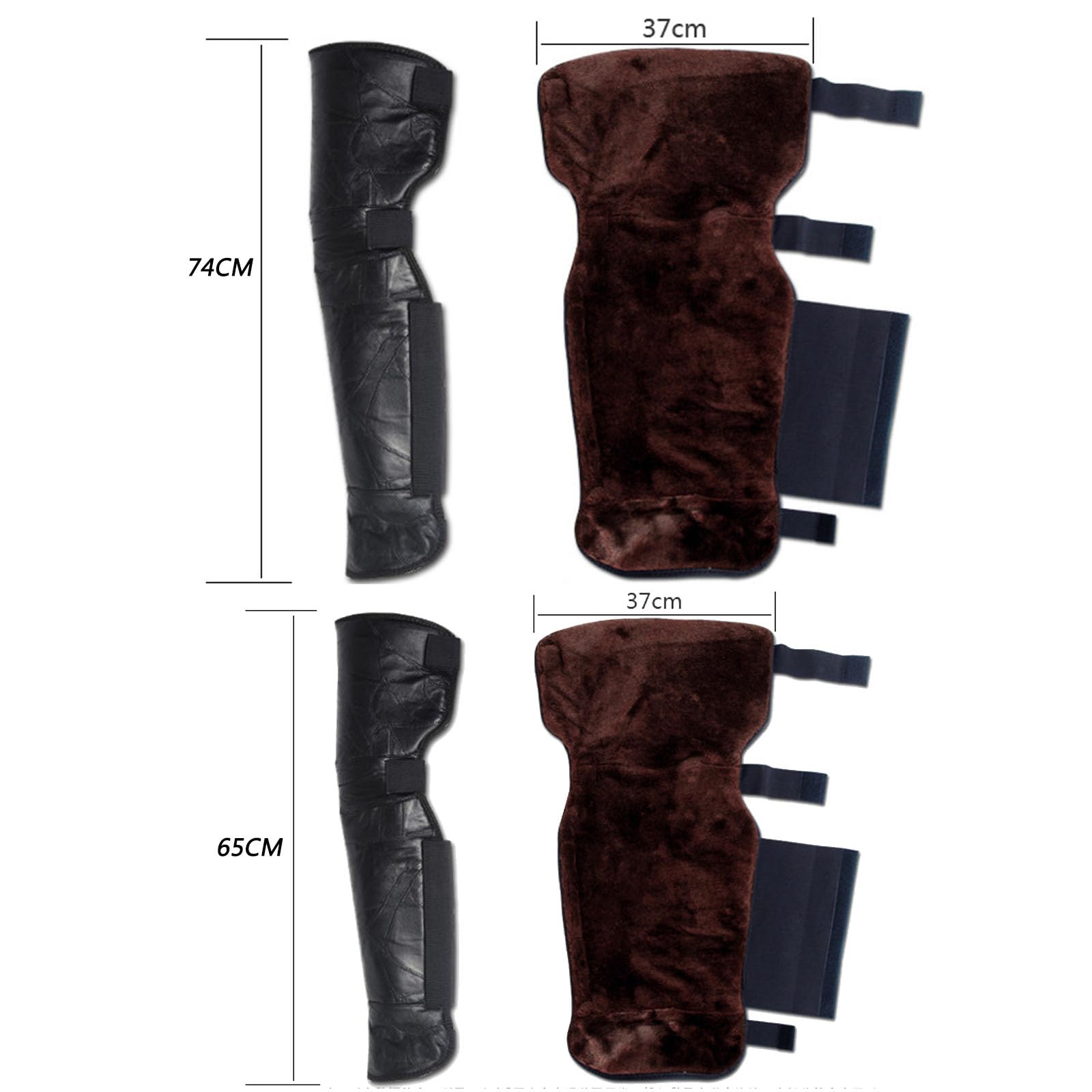 Genouillères de Moto Hiver, Protège Genoux de Moto Preuve de l'eau Coupe-Vent Cuir Véritable + Peluche épaisse Sangle de Serrage à élargissement Réglable 1 Paire 73 cm/65 cm Female