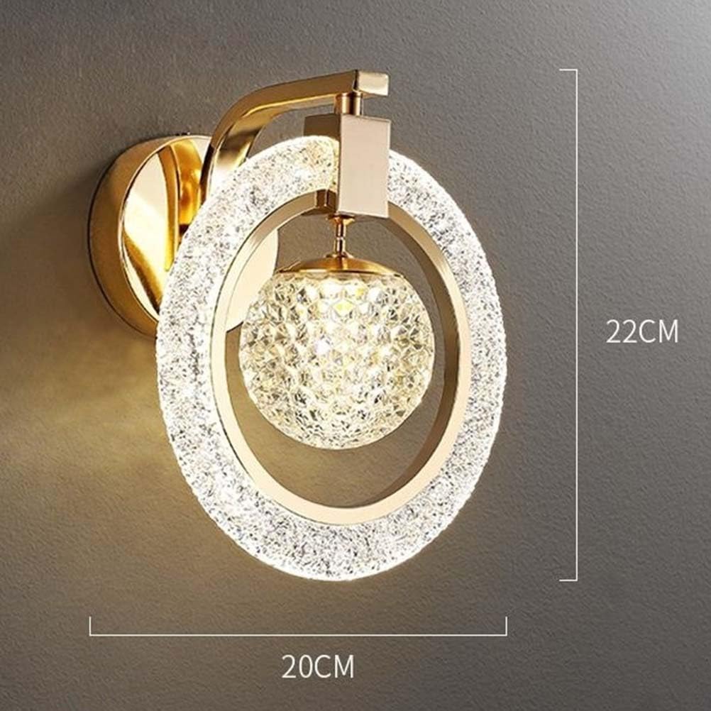 AoLa 12W LED Wandleuchte Rund Innen Gold Wandlampe mit Kugel Acryl Lampenschirm 2 flammige Wandbeleuchtung 3 Farbtemperaturen 3000K/4000K/6000K Nachttischlampe für Schlafzimmer Wohnzimmer Flur