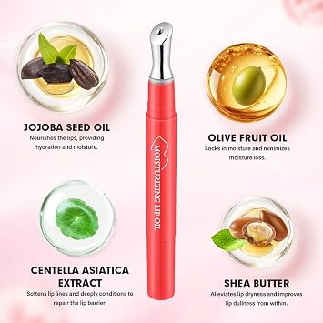 Hydrating Glow Lip Oil,Ultra Moisturizing Tinted Lip Oil for Glossy Sheer with Applicator,Lip Balm&Lip Plumper ,Smooth Dry Lips,High-shine Finish Non-Sticky,Balsamo labial hidratante,02#Rose