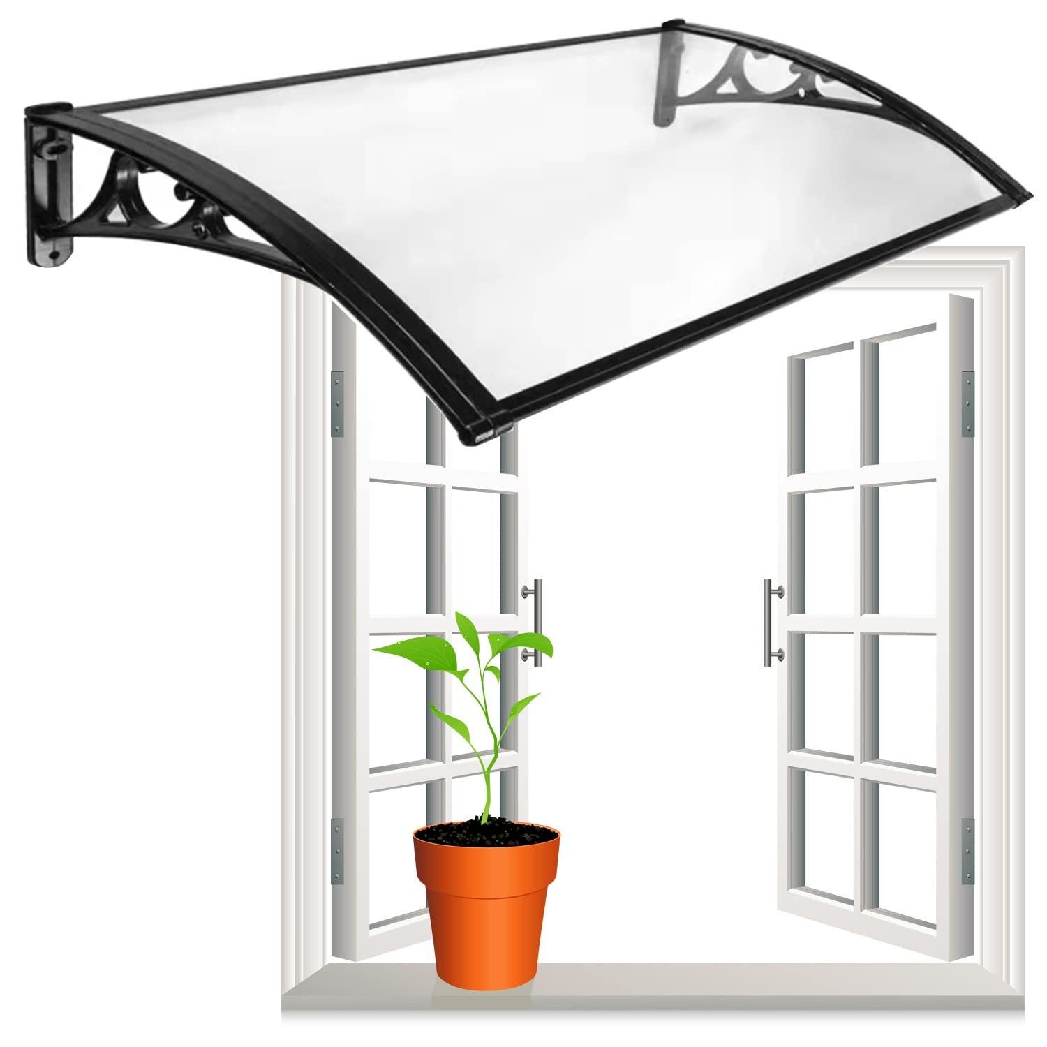Gebogenes Haustür-Vordach Aus PC – Transparent, 60cm Oder 80cm Breit, Sonnen- & Regenschutz