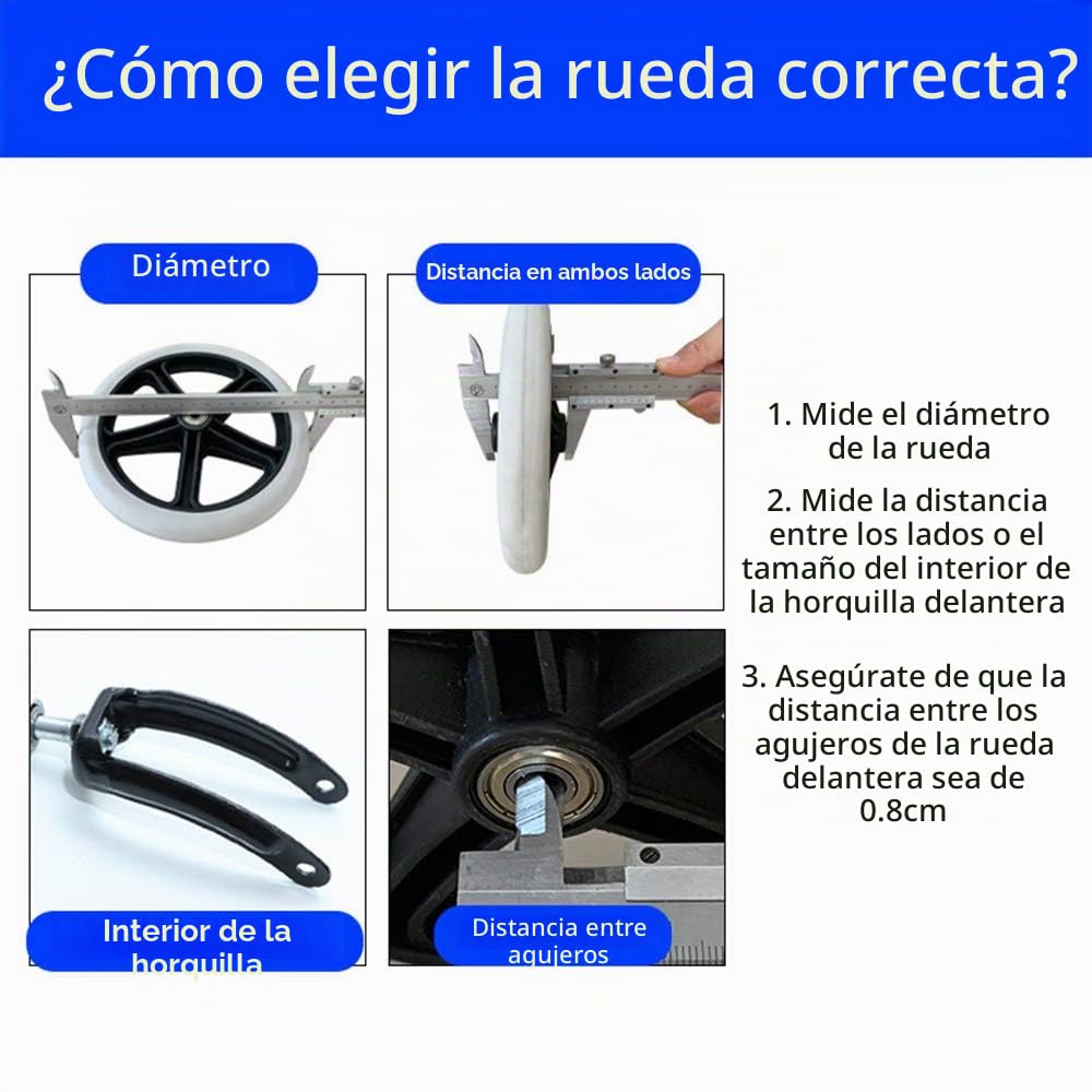 LekLai 2X Rueda Delantera para Silla de Ruedas Herramienta de Repuesto 15 cm 17 cm 19 cm 20 cm Rueda 0,8 cm Rodamiento/Black/19Cm/8In(Thick)