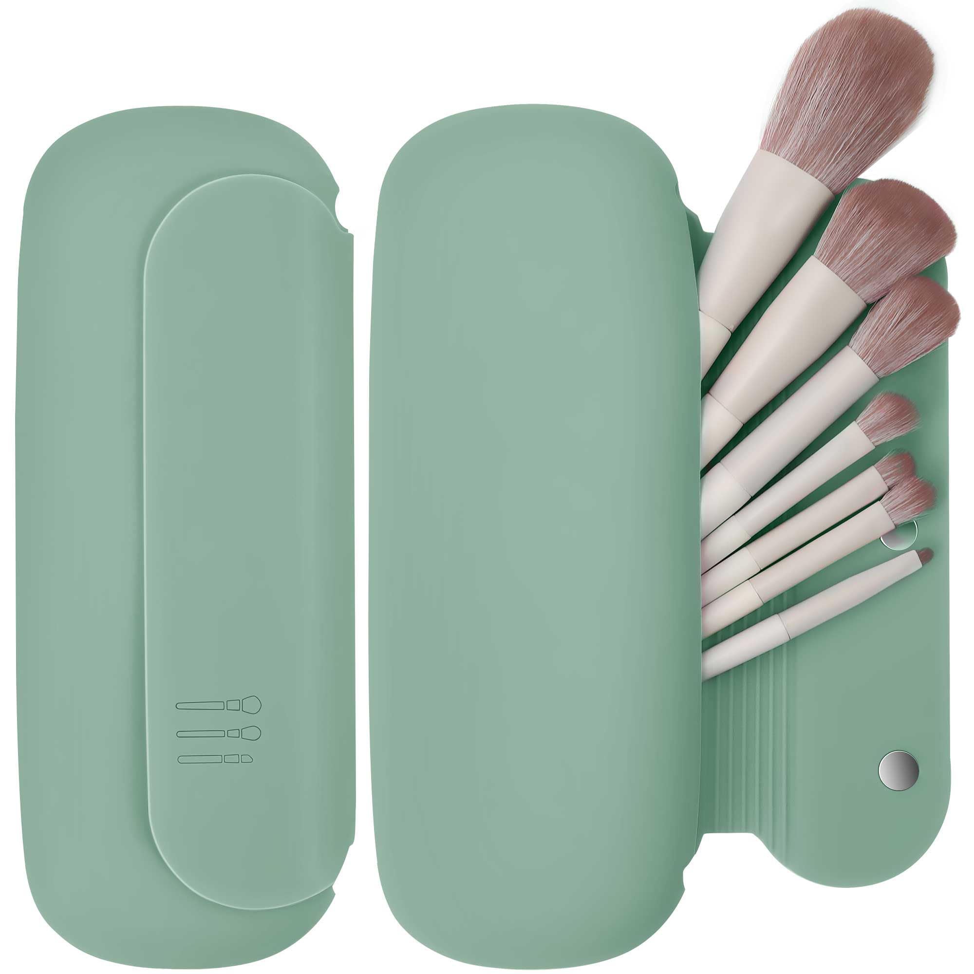 BAGCRAZY Silicone Travel Makeup Brush Holder for Women with Magnetic Closure and Built-in Brush Cleaner, Washable Cosmetic Organizer, Gift-Ready Pouch