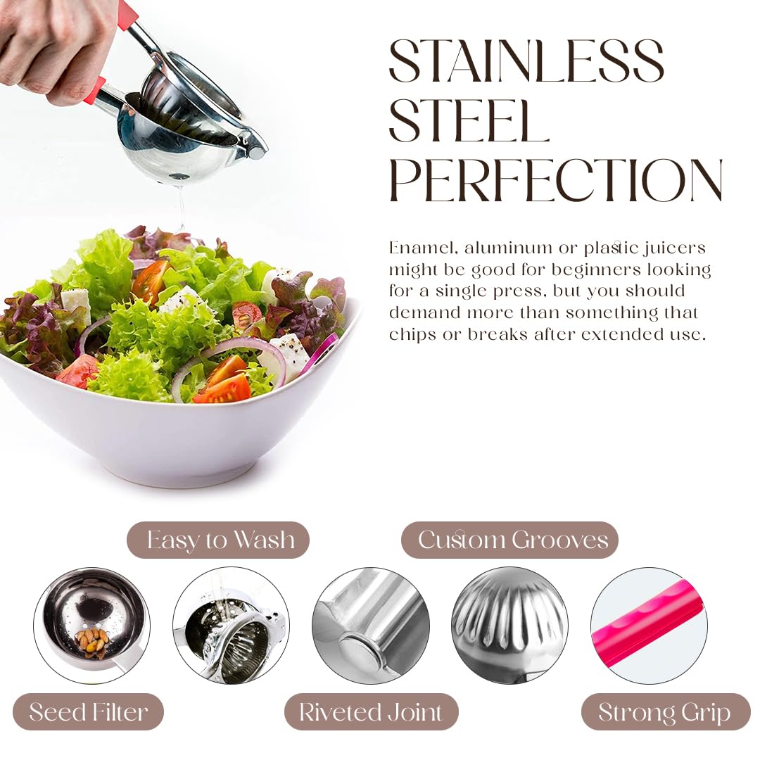 Bellemain Exprimidor de cítricos | Exprimidor de limón de metal | Exprimidor de lima y limón de acero inoxidable con asas de silicona | Exprimidor manual, exprimidor de cítricos, exprimidor de mano |