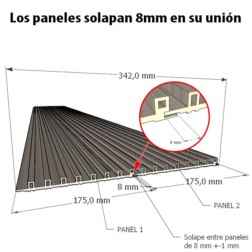 Panel de listones 3D acústico - (Panel 250x17x1,4 cm., Roble Natural) Paneles de composite WPC imitación Madera Revestimiento de Listones Friso de Listones