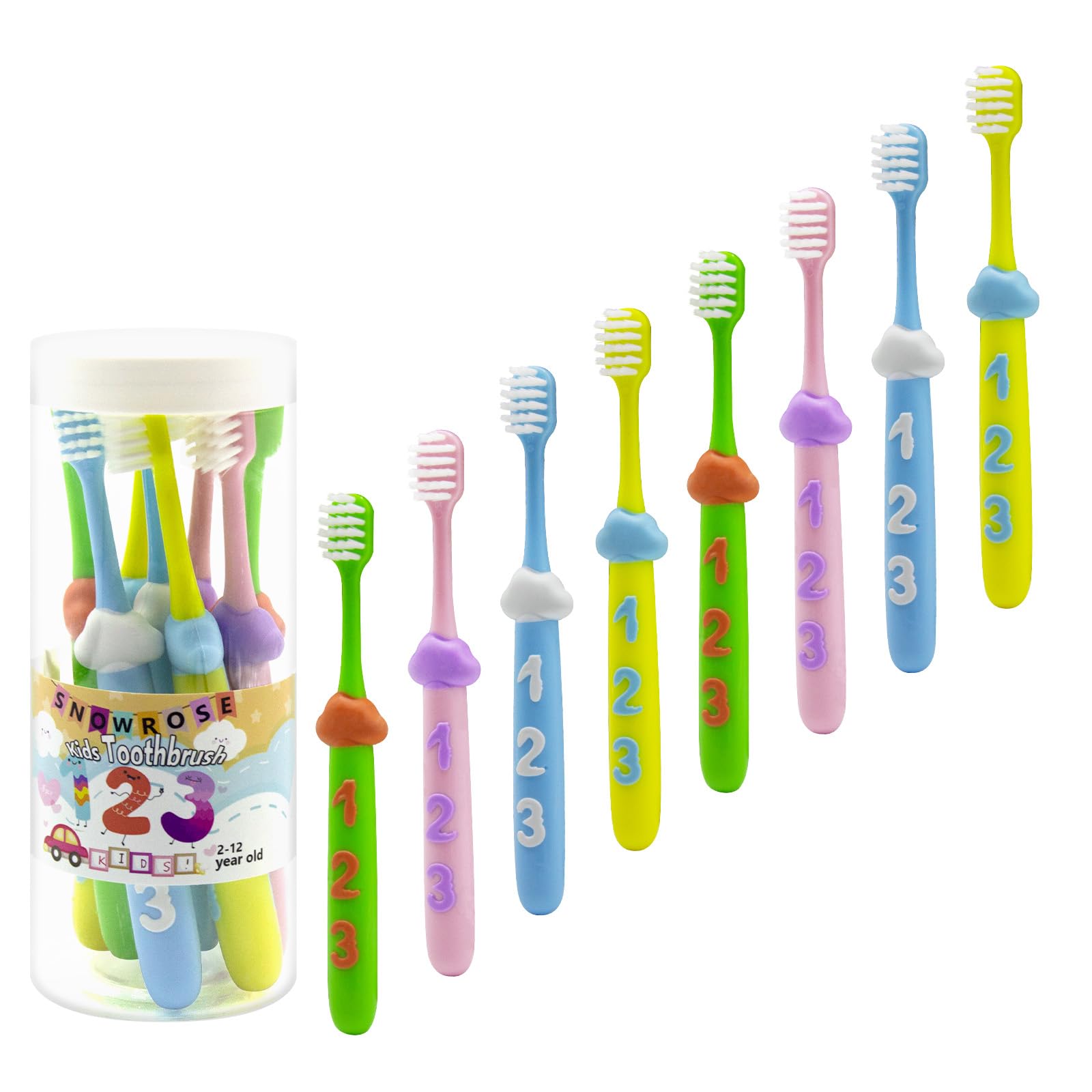 SNOWROSE 8 Pcs Kids Toothbrushes,Soft Bristles Toothbrushes for 2-12 Years Old Kids, Multicolor Baby Toothbrush Pack, Cute Toddler Toothbrush Girl & Boy