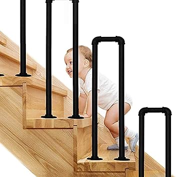 Stair Handrail Matte Black U-Shaped Industrial Wrought Iron Railing Non-Slip Safety for Garden Loft Corridor Villa Hotel Indoor or Outdoor Elderly Children's Support Poles