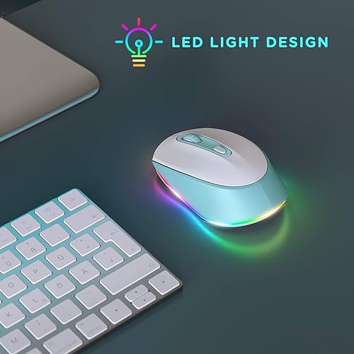Miniatura 6 de seenda Mouse Bluetooth - Ratón inalámbrico ultra silencioso, recargable e iluminado (Bluetooth 3.05.0+USB) para computadora, laptop, laptop,