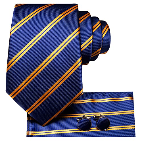 Image of Hi-Tie Men Ties Sets Silk Stripe Paisley Necktie Pocket Square Cufflinks for Business Wedding