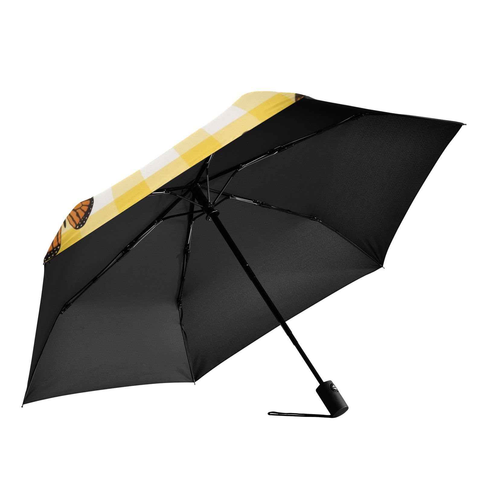EtherSpher Yellow White Check Plaid Butterfly automatic umbrella 39 Inch auto open close Golf Umbrellas for under the sun Outdoor Defence Accessories de lluvia