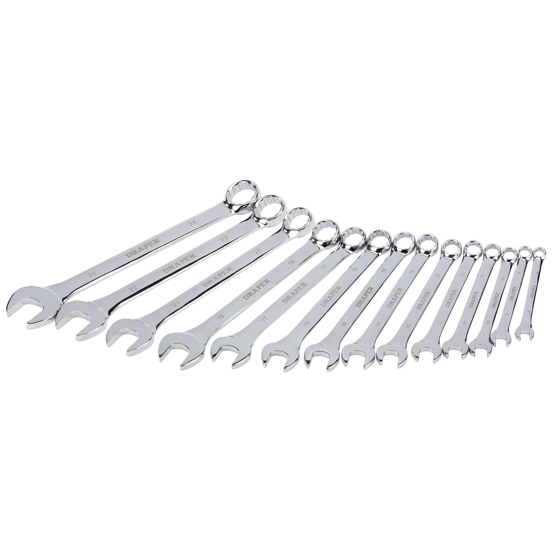 Draper Juego de llaves combinadas HI-TORQ de 14 piezas, 34236, métricas de 8 a 24 mm, cromadas