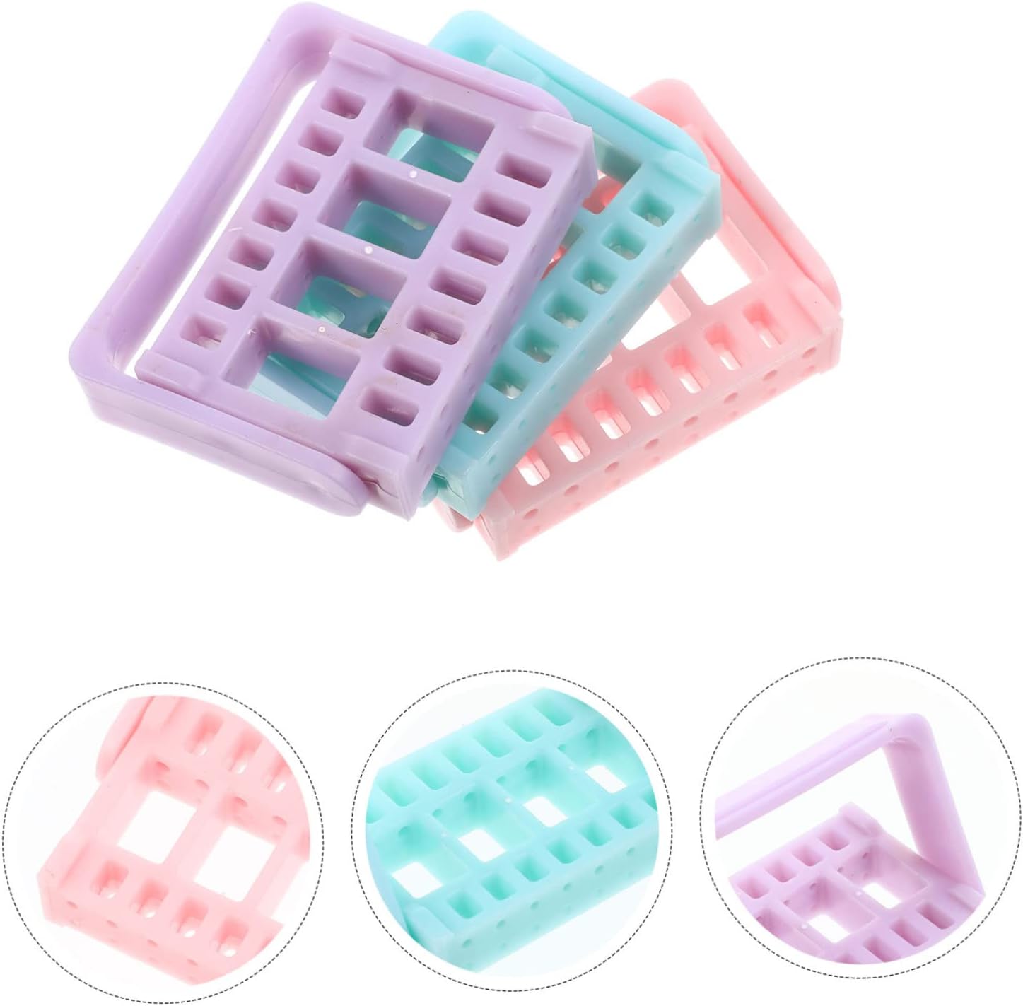 3pcs Nail Drill Bits Storage Holder for Manicure Accessories Durable Organizer Rack Purple Blue Pink Clean Desktop for Nail Art Tools
