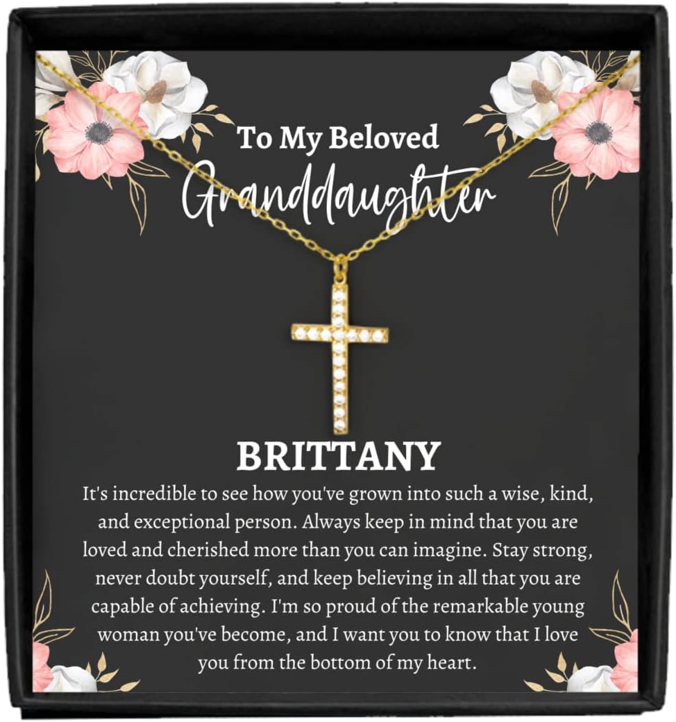 Crystal Gold Cross Necklace To My Granddaughter Cross Necklace, Christian Gifts From Grandma, Faith Gifts For Young Girls Birthday, Granddaughter Gr