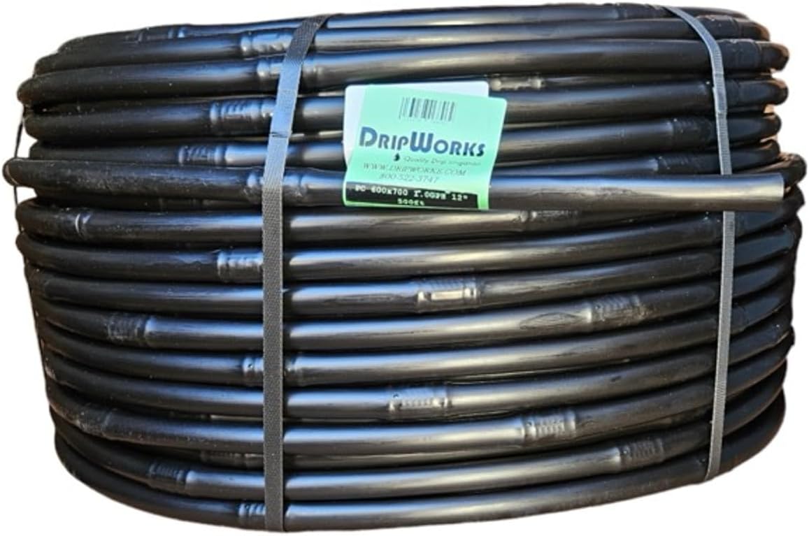 DripWorks 0.5 inch Polyethelene Pressure Compensating Drip Line-Emitter Spacing:12"-Flow Rate:1.0 GPH-Roll Length:500'