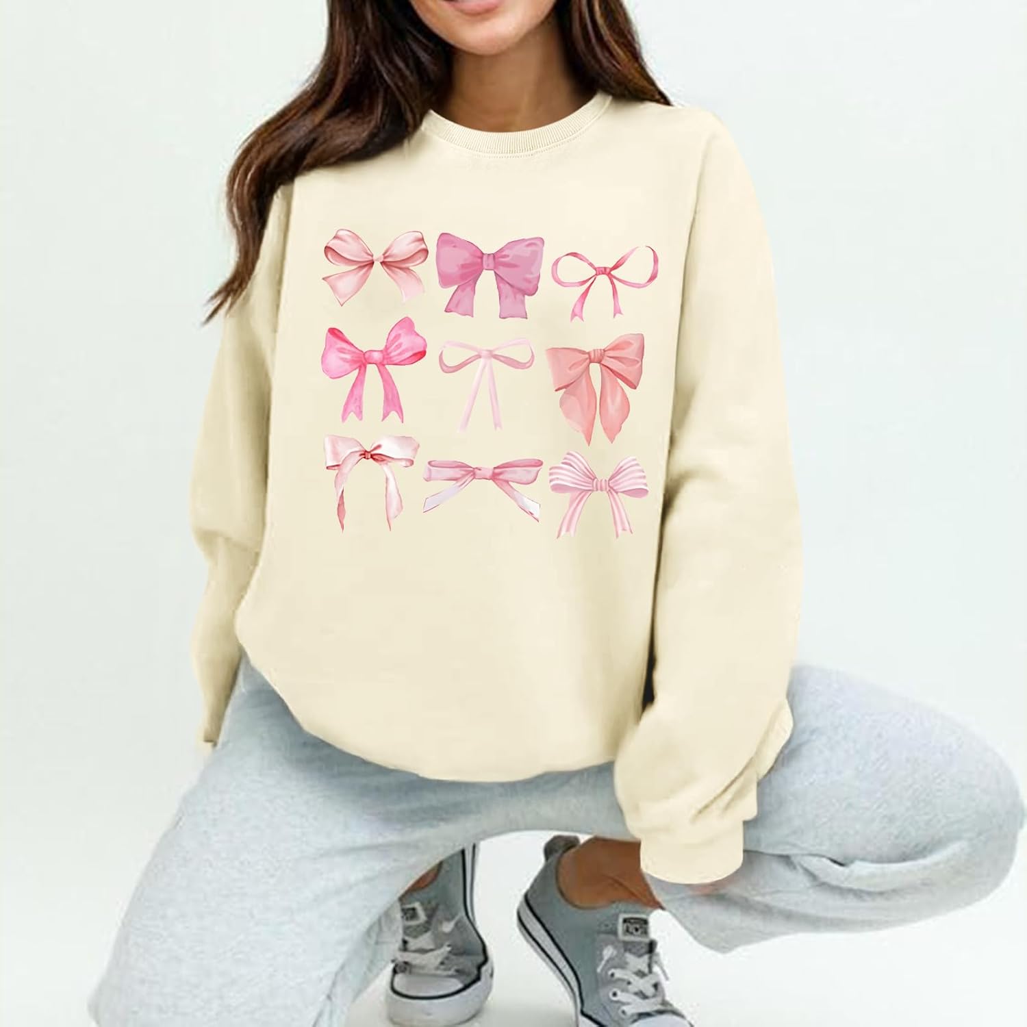 Cute Bow Graphic Sweatshirts for Women Coquette Aesthetic Womens Crewneck Sweatshirt Long Sleeve Kawaii Pullover - Image 4