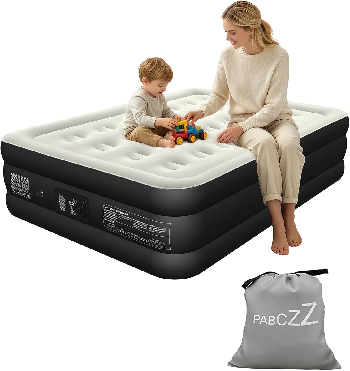 Air Mattress Full with Built-in Pump,18" Height,Up to 600 lbs Black | Inflatable Mattress, Quick Inflation, 48Hr Leak-Proof Test, 10 Year Manufacturer Support, For Home&Guests&camping