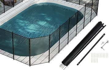 448FT, 350gsm Teslin Mesh Pool Safety Fence, Stainless Steel Feet, Triple Stitching Craftsmanship, Protecting Children and Pets, Black