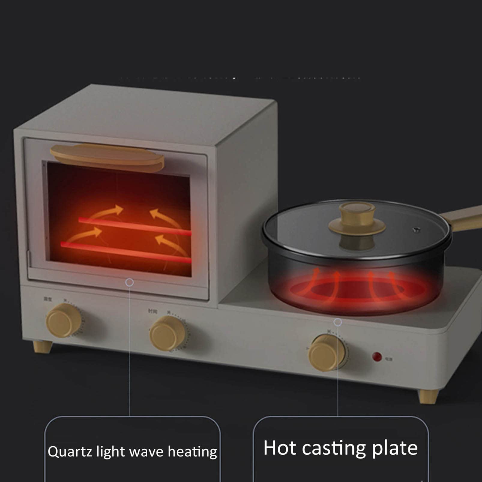 Máquina de desayuno 3 en 1 de acero inoxidable Estación de desayuno familiar portátil Horno tostador multifuncional Tostadora Estación de desayuno eléctrica con horno tostador y plancha antiadherente