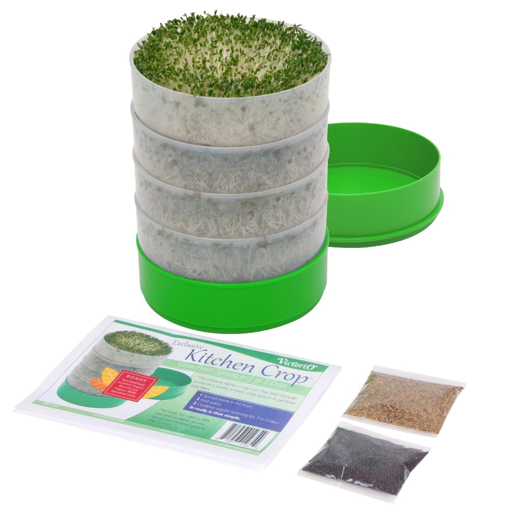 KITCHEN CROP Deluxe Seed Sprouter with 4 Growing Trays and 1 Seed Packets, (Alfalfa Seeds) Easily Grow Sprouts Indoors for a Healthy Lifestyle