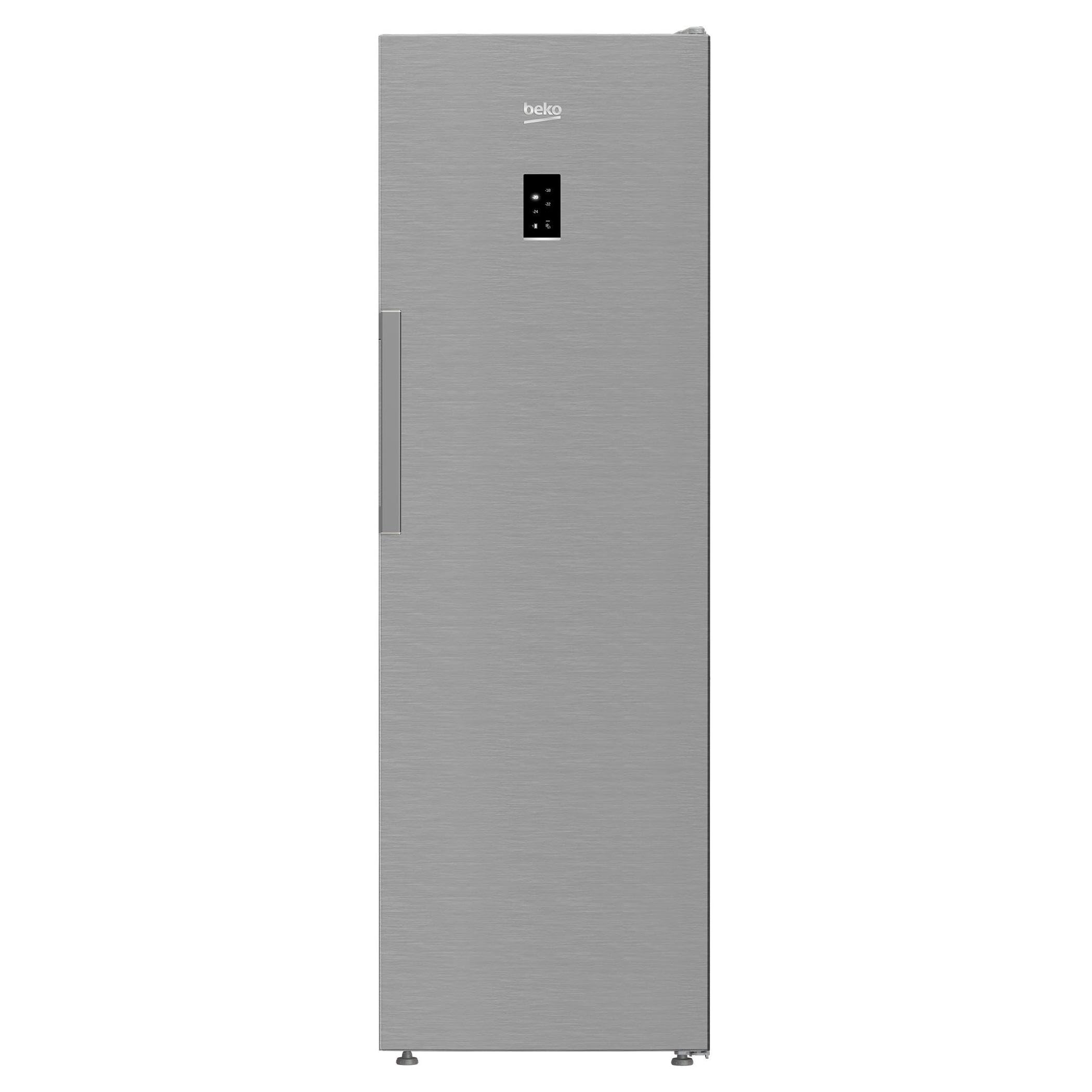 Beko B3RFNE314XB - Congelador Vertical, No Frost, Clase Energetica E, Display electrónico, 5 cajones, Color Acero Inoxidable