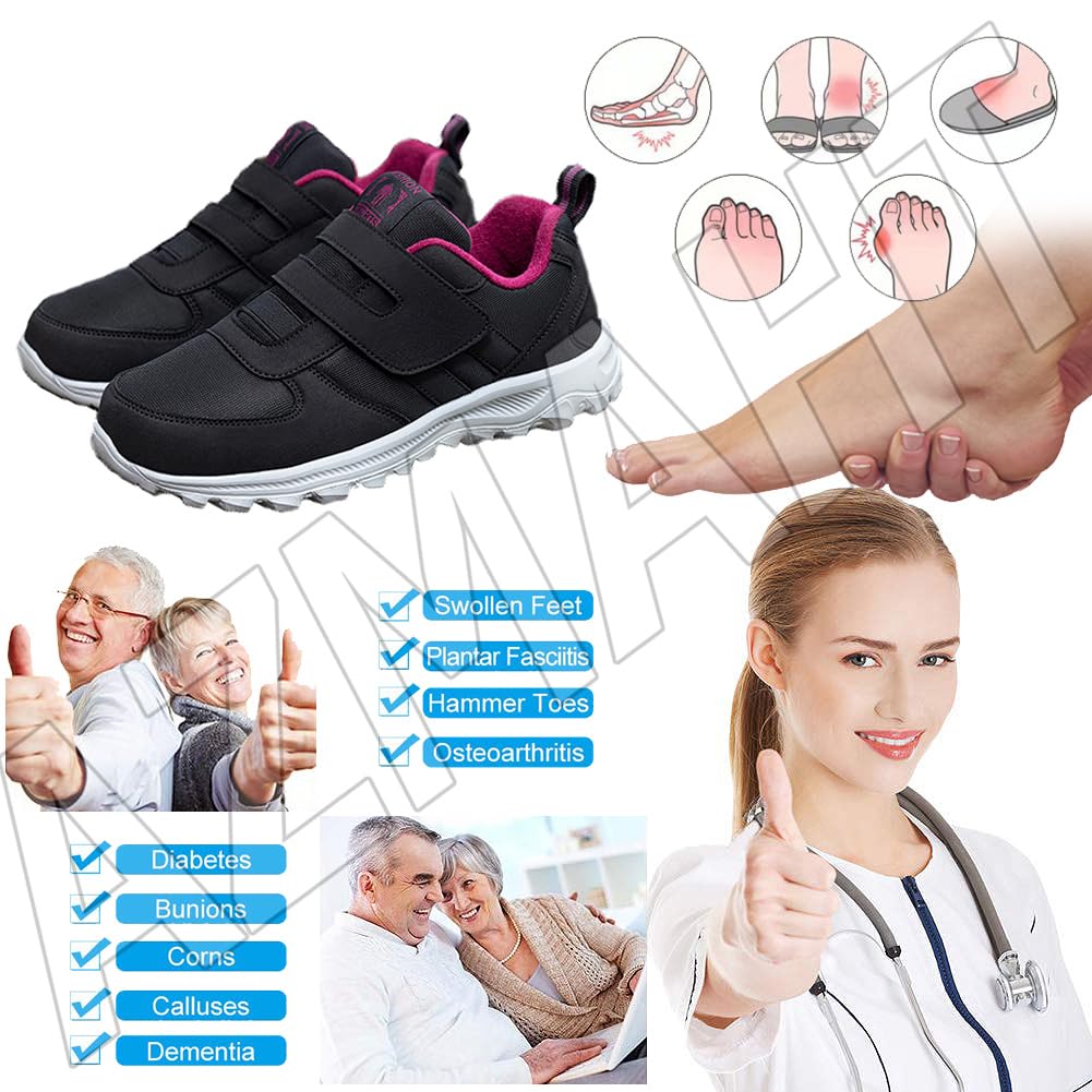 Scarpe Ginnastica a Strappo Larghe per Diabetici in Memory Foam Anziani Scarpa Ortopedica Made in Italy Plantare Estraibile Chiusura a Strappo,Men Black,35/225mm